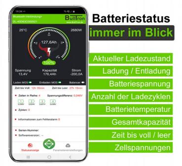BULLTRON 165Ah LiFePO4 12.8V Polar mit Smart BMS, Bluetooth App, 5A aktiv Balancer und Heizung
